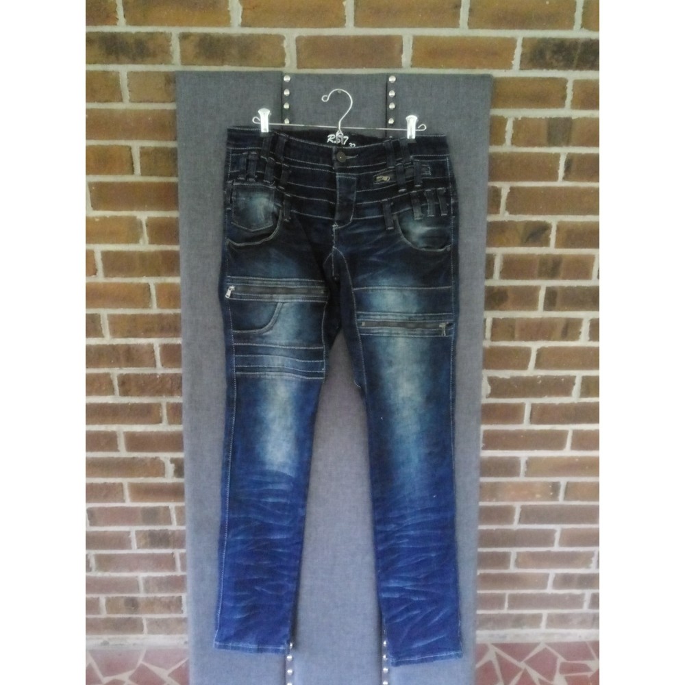 RS7 Royal 7even Straight Leg Jeans Dark Denim Moto Style Size 32